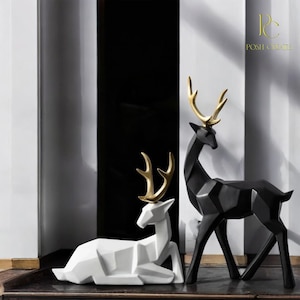 Pair of Geometric Deer Figurine | Elegant Modern Minimalist Home Decor