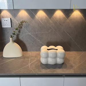 Porta fazzoletti in ceramica a forma di nuvola / Design moderno a forma di bolla e marshmallow, decorazione estetica, distributore di fazzoletti minimalista per soggiorno, camera da letto, bagno