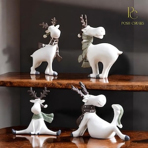 White Deer Figurine | Modern Christmas Decor for Home and Office