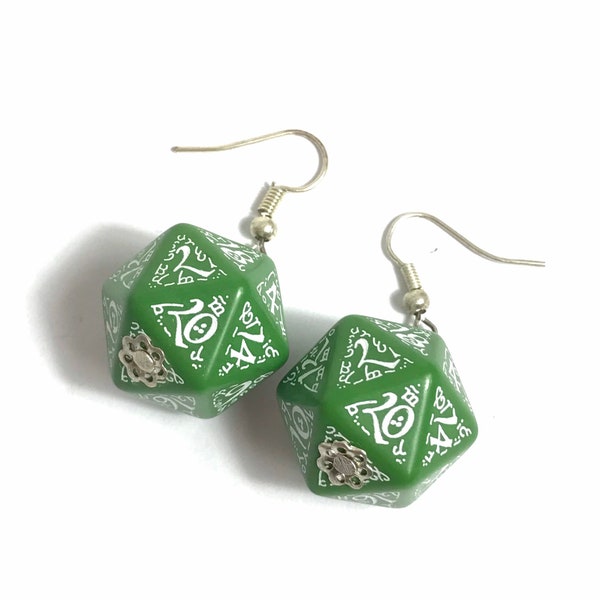 Elven D20 dice earrings green