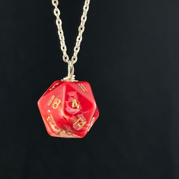 D20 dice dpendant red white