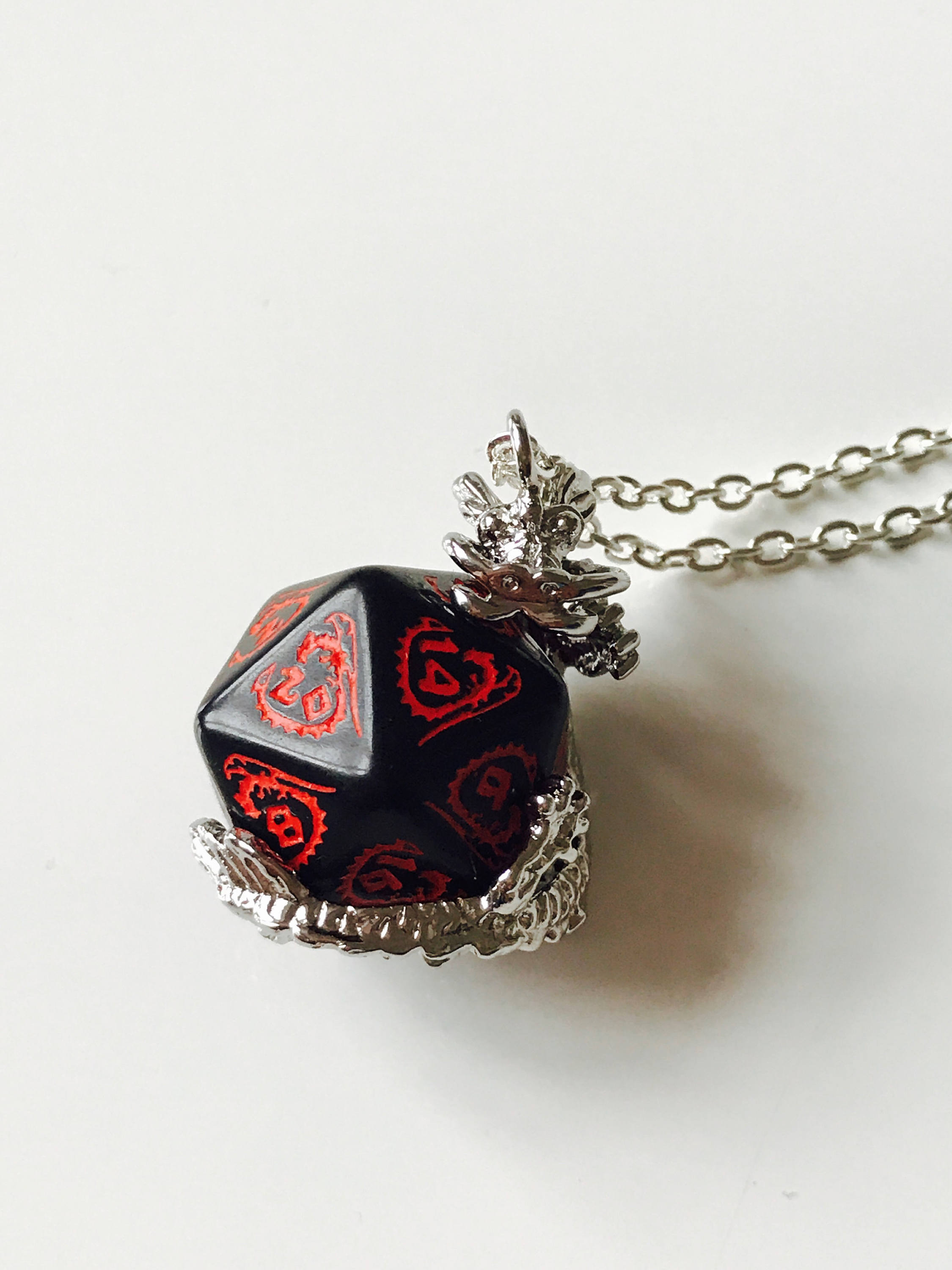 dragon necklace D20 dice dungeons and dragons pendant