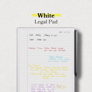White Legal Pad Digital Notebook (For ReMarkable, iPad, Kindle Scribe)