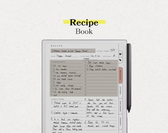 Interactive Recipe Book, Minimalist Cookbook (For ReMarkable, iPad, Kindle Scribe)