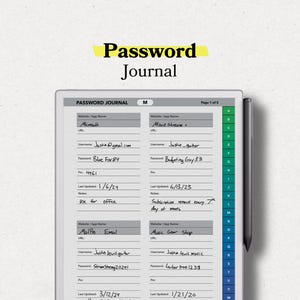 Digital Password Journal (For ReMarkable, iPad, Kindle Scribe)
