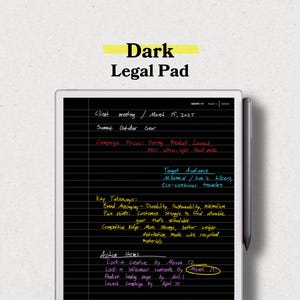 Libreta digital con bloc de notas legal oscuro (para ReMarkable, iPad, Kindle Scribe) Modo oscuro