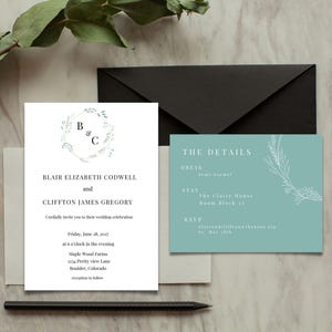 Faire-part de mariage moderne, Ensemble de faire-part de mariage minimaliste et élégant, Modèles de toile, Faire-part de mariage, Carte détaillée, Téléchargement numérique