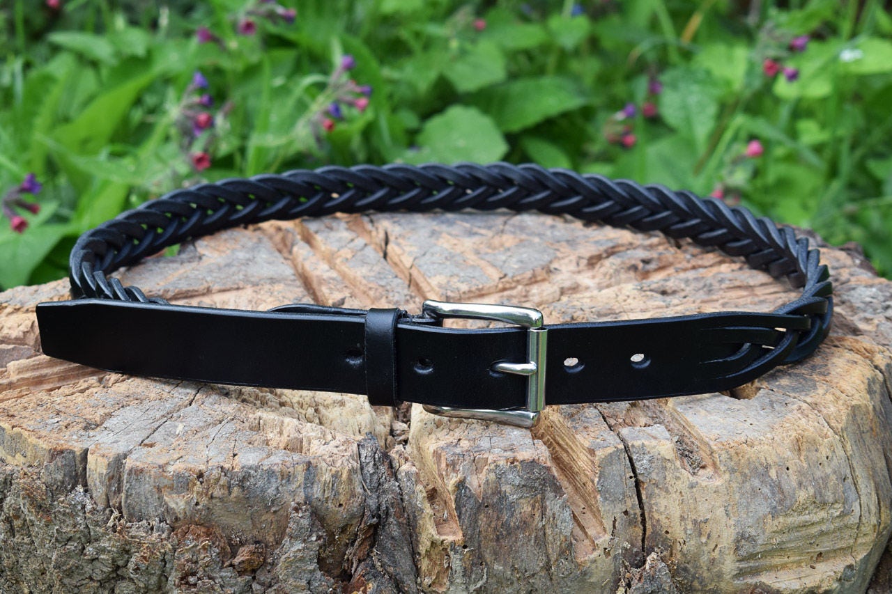 Braided Leather Belt With Stainless Steel Buckle 1 1/4 - Etsy