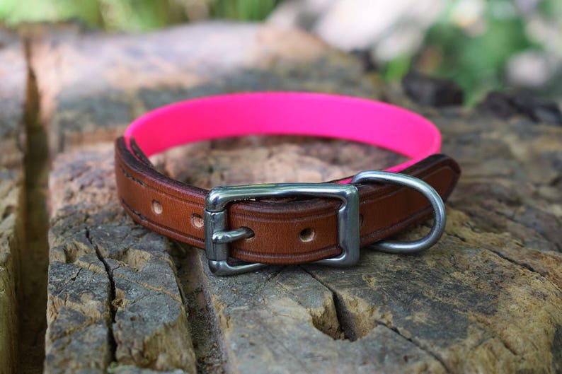 size S Pink Biothane /& Leather Dog Collar
