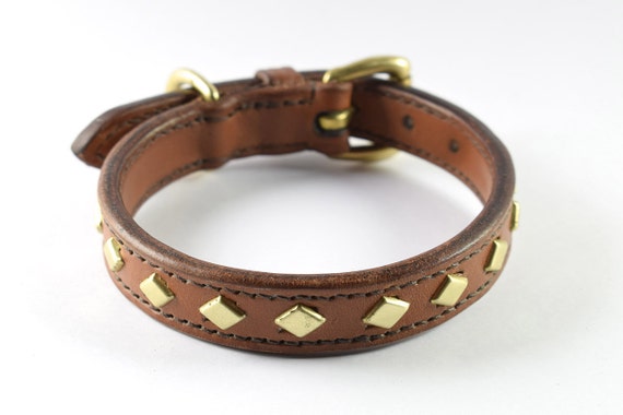 Collier de chien en cuir clouté avec des clous en laiton de  Etsy