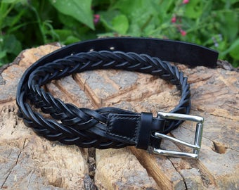Braided Leather Belt with Stainless Steel Buckle - 1" 1/4 wide