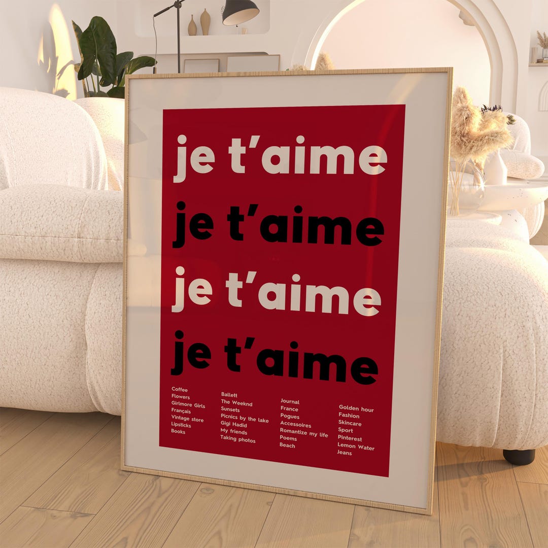 Je T'aime Poster, Modern Typography Art Decor, an Ideal Passion ...
