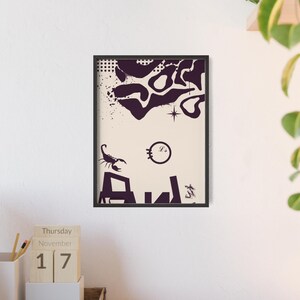 Póster de arte mural abstracto, impresión minimalista moderna en morado ciruela, descarga digital