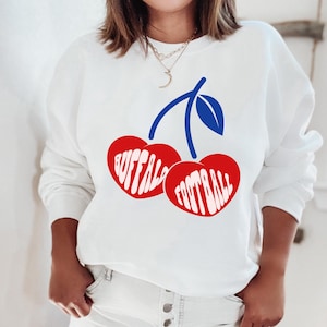 Cherry Buffalo Football Trendy Crewneck Sweatshirt