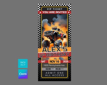 Monster Truck Jam inspiriert Geburtstagseinladung Ticket | Monster Truck Geburtstag Ticket | Vorlage Ticket | Monster Truck Jam Ticket