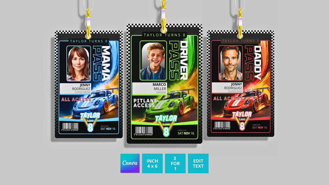 Porsche Racing Inspired Pit Crew Pass Template | Race Car Theme ...