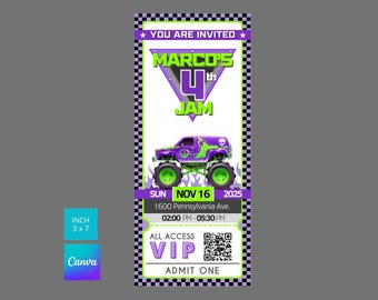 Monster Truck Jam inspiriert Geburtstagseinladung Ticket | Indiviuelle Vorlage | Monster Truck Jam Ticket