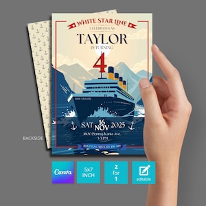 Titanic Verjaardagsfeest Uitnodiging BEWERKBAAR Afdrukbaar | Gepersonaliseerde vintage reis-, nautische, Titanic digitale uitnodiging om af te drukken