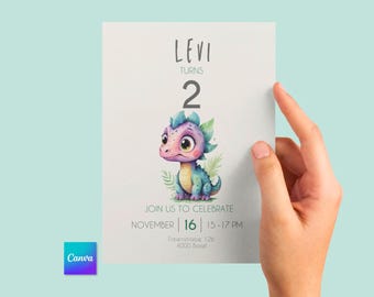 Pink Dinosaur Birthday Invitation Girl, Dino Birthday Invitation Editable Template