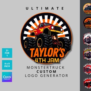 Monster Truck Jam inspired Custom Logo Generator | 21 Customizable Logo Versions for PNG Exports | Birthday Invites, T-Shirts, Decor & Gifts