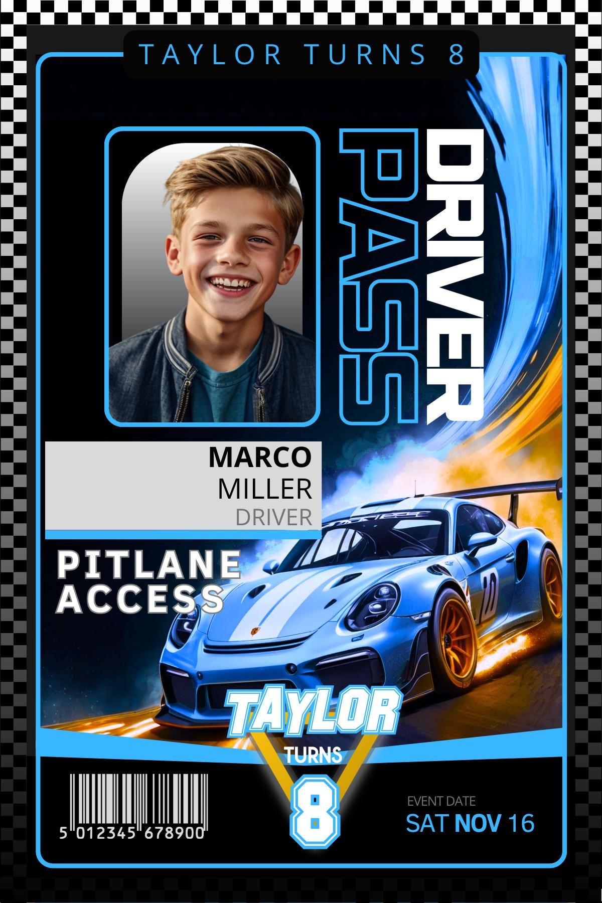 Porsche Racing Inspired Pit Crew Pass Template Race Car Theme Birthday ...