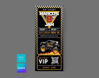 Monster Truck Jam inspiriert Geburtstagseinladung Ticket | Monster Truck Geburtstag Ticket | Vorlage Ticket | Monster Truck Jam Ticket