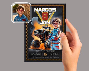 Next Level Monster Truck Jam inspired personalized Birthday Invitation | Monster Truck Birthday Invite | Your Child Avatar Truck Driver