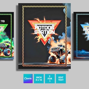 EDITABLE Monster Truck Jam inspired Birthday Signs,  Perfect for Trucks Birthday Party Decor, Unique Kids Gift