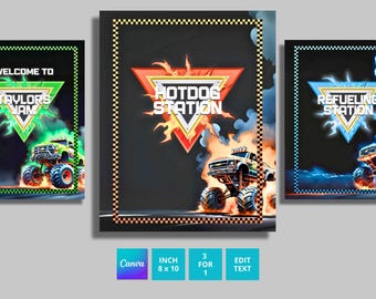 EDITABLE Monster Truck Jam inspired Birthday Signs,  Perfect for Trucks Birthday Party Decor, Unique Kids Gift