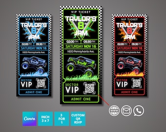 Monster Truck Jam inspiriert Geburtstagseinladung Ticket | Geburtstags Einladung Ticket | Editierbare Vorlage | Monster Jam