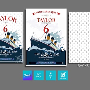 Invito alla festa di compleanno del Titanic MODIFICABILE stampabile | Invito digitale personalizzato stampabile per viaggi vintage, nautici, Titanic