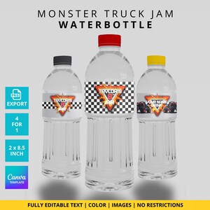 Editable Monster Truck Jam inspired Water Bottle Label | 5 Customizable Logo Versions | Monster Jam Birthday Decoration | Decor & Gifts