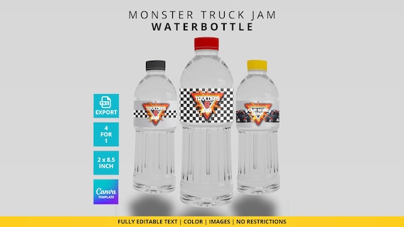 Editable Monster Truck Jam inspired Water Bottle Label | 5 Customizable Logo Versions | Monster Jam Birthday Decoration | Decor & Gifts