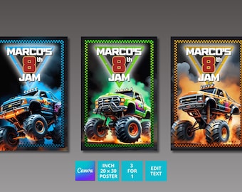 Monster Truck Jam Inspired Birthday Poster  | Monster Truck Birthday Poster | Template Birthday Poster | Instant Edit Download & Print