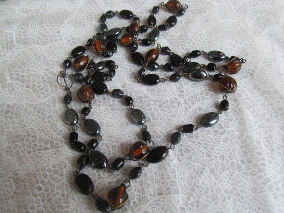 Vintage wire beaded necklace w black and brown be… - image 4