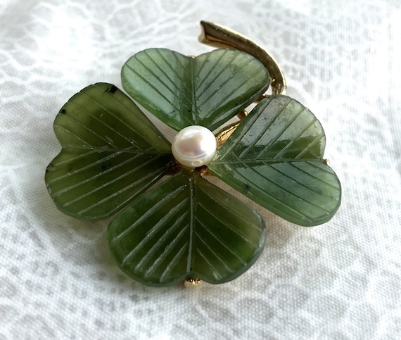 Signed Swoboda ladies brooch of genuine jade as a… - image 1