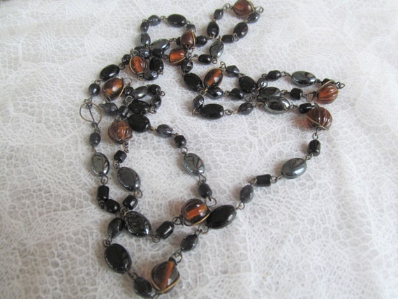 Vintage wire beaded necklace w black and brown be… - image 3