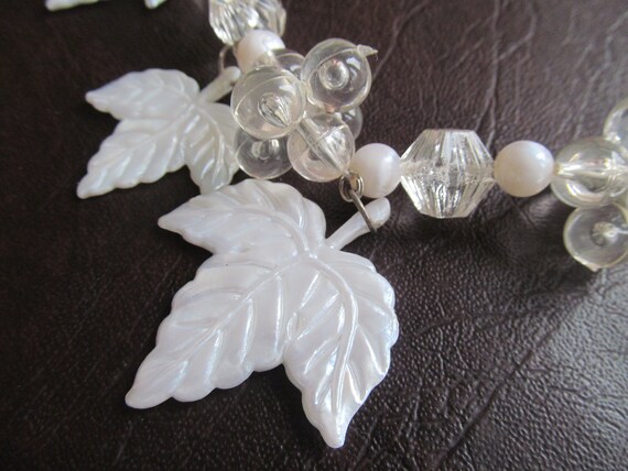 Vintage White Lucite Grape and Leaf Necklace - image 2