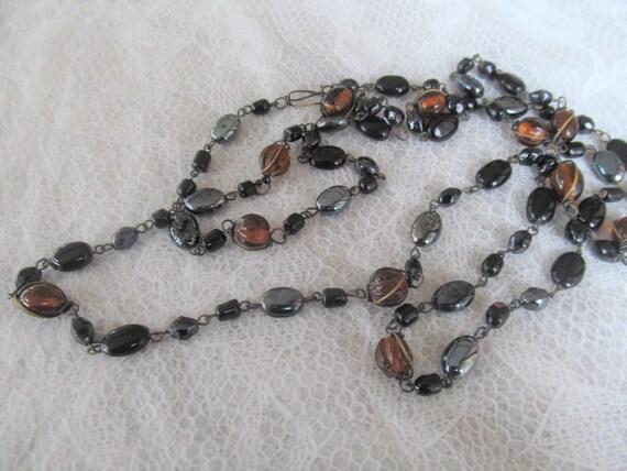 Vintage wire beaded necklace w black and brown be… - image 2