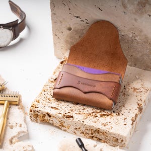 Portafoglio in pelle minimalista durevole, piccolo portafoglio personalizzato per carte di credito, porta carte sottile fatto a mano, accessori da uomo in vera pelle