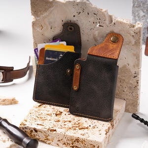 Porta carte di credito in vera pelle, porta carte con bottone sottile, portafoglio compatto per biglietti da visita, portafoglio in pelle di vitello per tasca anteriore, regalo per uomo
