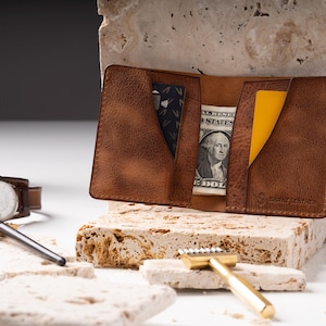 Echtleder Bifold Kartenetui, personalisierte kleine vertikale Geldbörse, Kreditkartenhalter, Visitenkartenfächer Geldtasche handgefertigtes Kartenetui