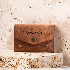 Portafoglio in pelle unico fatto a mano, portafoglio personalizzato con chiusura a scatto, piccolo portamonete, porta carte di credito di lusso con busta per regalo da donna e uomo