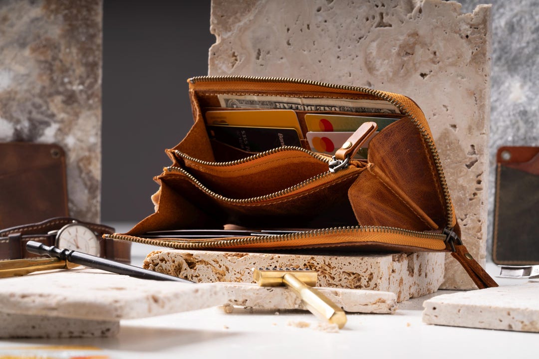 Society zip-around wallet in calfskin