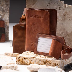 Personalized Passport Cover With Name, Leather Travel Wallet For Tickets, Passport Holder & Lagguage Tag, Card Holder Gift For Husband, Dad