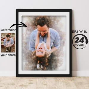 Personalized Watercolor Dad Portrait Custom Father's Day Gift Dad and Kids Drawing from Photo Father Illustration First Fathers Day Gift