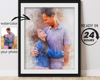 Custom Watercolor Family Portrait: Personalized Photo Painting