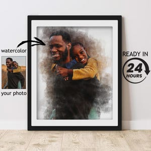 Personalized Watercolor Dad Portrait | Custom Father's Day Gift | Dad & Kids Painting from Photo | Father Illustration Print