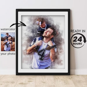 Ritratto di famiglia ad acquerello / Ritratto di padre e figlio dipinto da foto / Regalo personalizzato per la festa del papà / Regalo di anniversario personalizzato per il marito