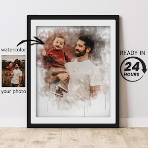 Personalized Watercolor Portrait, Dad Portrait from Photo, Dad and Kids Drawing from Photo, Father Illustration, Custom Father Portrait